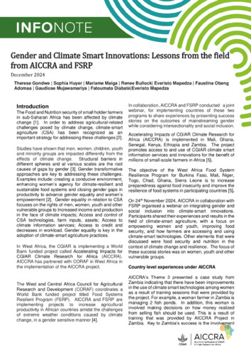 Gender and Climate Smart Innovations: Lessons from the field from AICCRA and FSRP