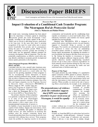 Impact evaluation of a conditional cash transfer program: the Nicaraguan Red de Protección Social