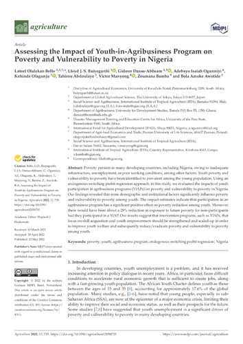 Assessing the impact of Youth-in-Agribusiness Program on poverty and vulnerability to poverty in Nigeria