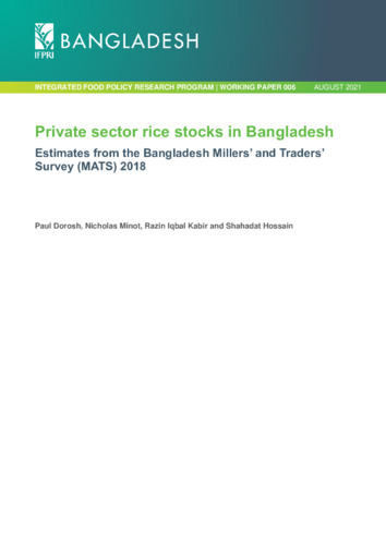 Private sector rice stocks in Bangladesh: Estimates from the Bangladesh Millers’ and Traders’ Survey (MATS) 2018