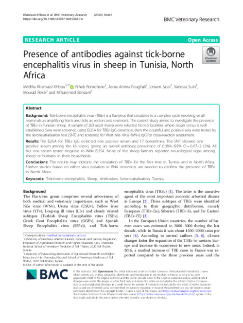 Presence of antibodies against tick-borne encephalitis virus in sheep in Tunisia, North Africa