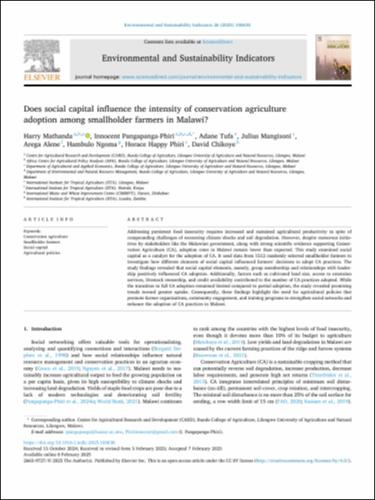 Does social capital influence the intensity of conservation agriculture adoption among smallholder farmers in Malawi?