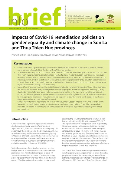 Impacts of Covid-19 remediation policies on gender equality and climate change in Son La and Thua Thien Hue provinces