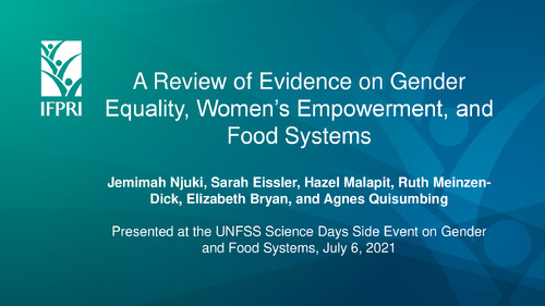 A Review of Evidence on Gender Equality, Women’s Empowerment, and Food Systems