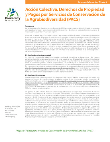 Resumen informativo técnico 4: Acción colectiva, derechos de propiedad y pagos por servicios de conservación de la agrobiodiversidad (PACS)