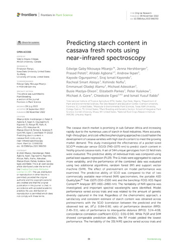 Predicting starch content in cassava fresh roots using near-infrared spectroscopy