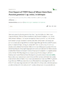 First report of TTRTF race of wheat stem rust, Puccinia graminis f. sp. tritici, in Ethiopia