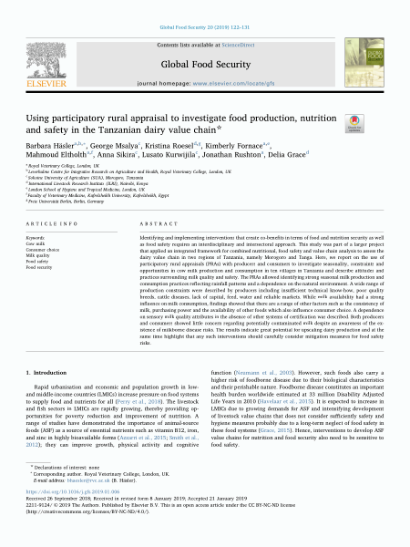 Using participatory rural appraisal to investigate food production, nutrition and safety in the Tanzanian dairy value chain