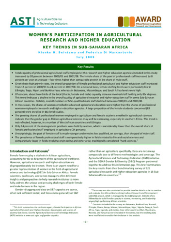 Women’s participation in agricultural research and higher education: Key trends in Sub-Saharan Africa
