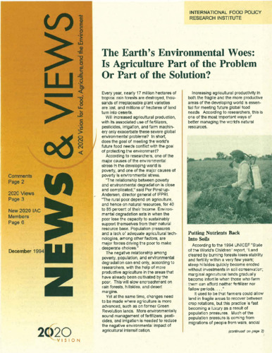 2020 News & Views, December 1994: The earth's environmental woes: is agriculture part of the problem or part of the solution? (Featured Article)