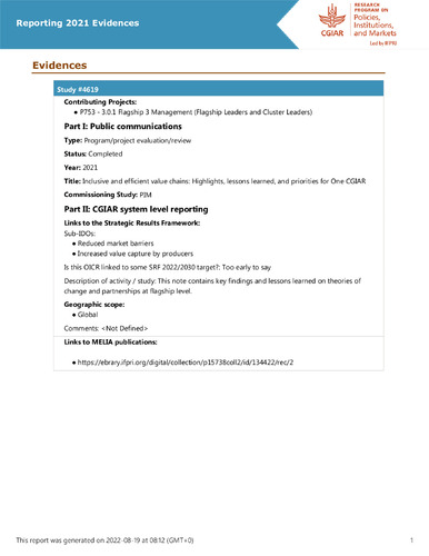 Inclusive and efficient value chains: Highlights, lessons learned, and priorities for One CGIAR