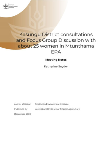 Notes from Kasungu District Consultations and Focus Group Discussion with about 25 women in Mtunthama EPA