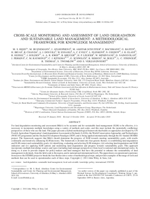 Cross-Scale Monitoring and Assessment of Land Degradation and Sustainable Land Management : A Merhodologicla Framerowk for Knowledge Management