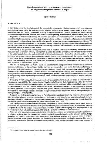 State expectations and local interests: the context for irrigation management transfer in Nepal