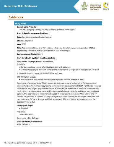 Assessment of the use of Participatory Integrated Climate Services for Agriculture (PICSA) approach by farmers to manage climate risk in Mali and Senegal
