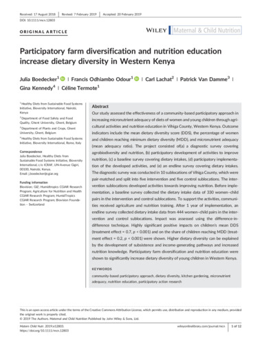 Participatory farm diversification and nutrition education increase dietary diversity in Western Kenya