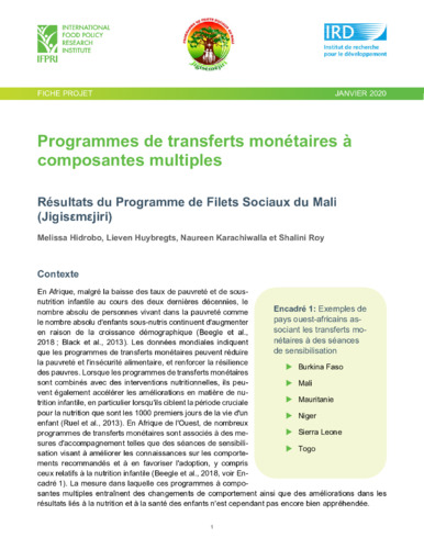 Multi-component cash transfer programs: Evidence from Mali’s social safety net program (Jigisémèjiri)