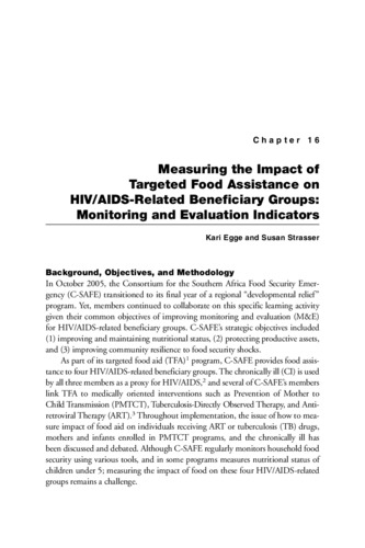 Measuring the Impact of Targeted Food Assistance on HIV/AIDS-Related Beneficiary Groups: Monitoring and Evaluation Indicators