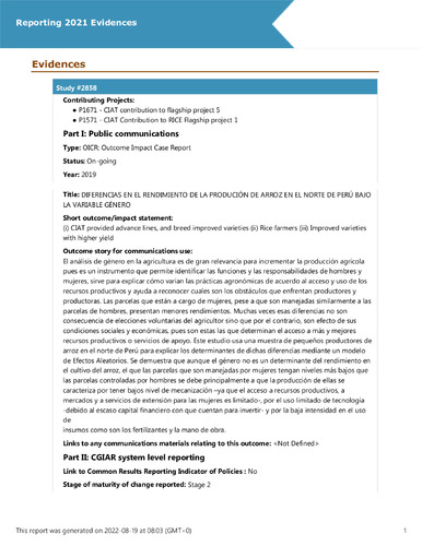 DIFERENCIAS EN EL RENDIMIENTO DE LA PRODUCIÓN DE ARROZ EN EL NORTE DE PERÚ BAJO LA VARIABLE GÉNERO