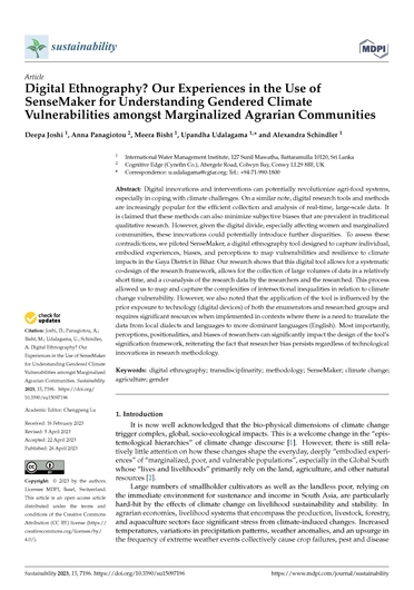Digital ethnography? Our experiences in the use of SenseMaker for understanding gendered climate vulnerabilities amongst marginalized agrarian communities