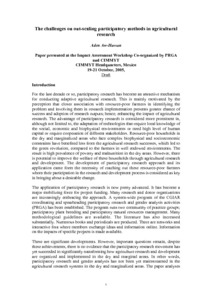 The challenges on out-scaling participatory methods in agricultural research