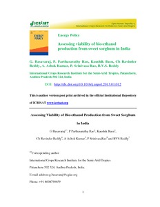 Assessing viability of bio-ethanol production from sweet sorghum in India