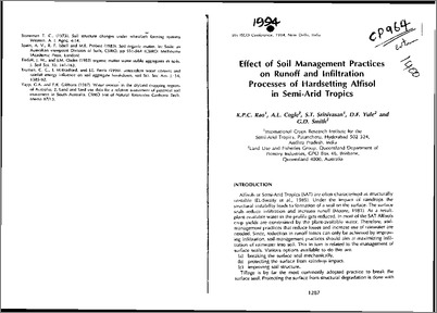 Effect of Soil Management Practices on Runoff and Infiltration Processes of Hardsetting Alfisol in Semi-Arid Tropics