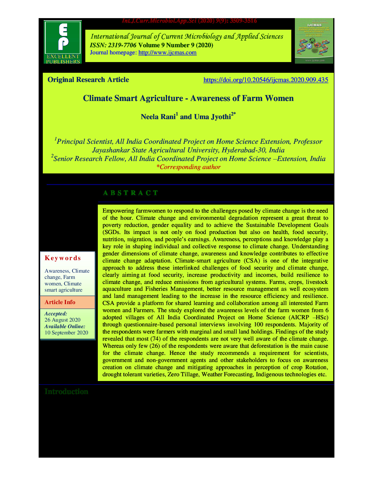 Climate Smart Agriculture Awareness for Farm Women 