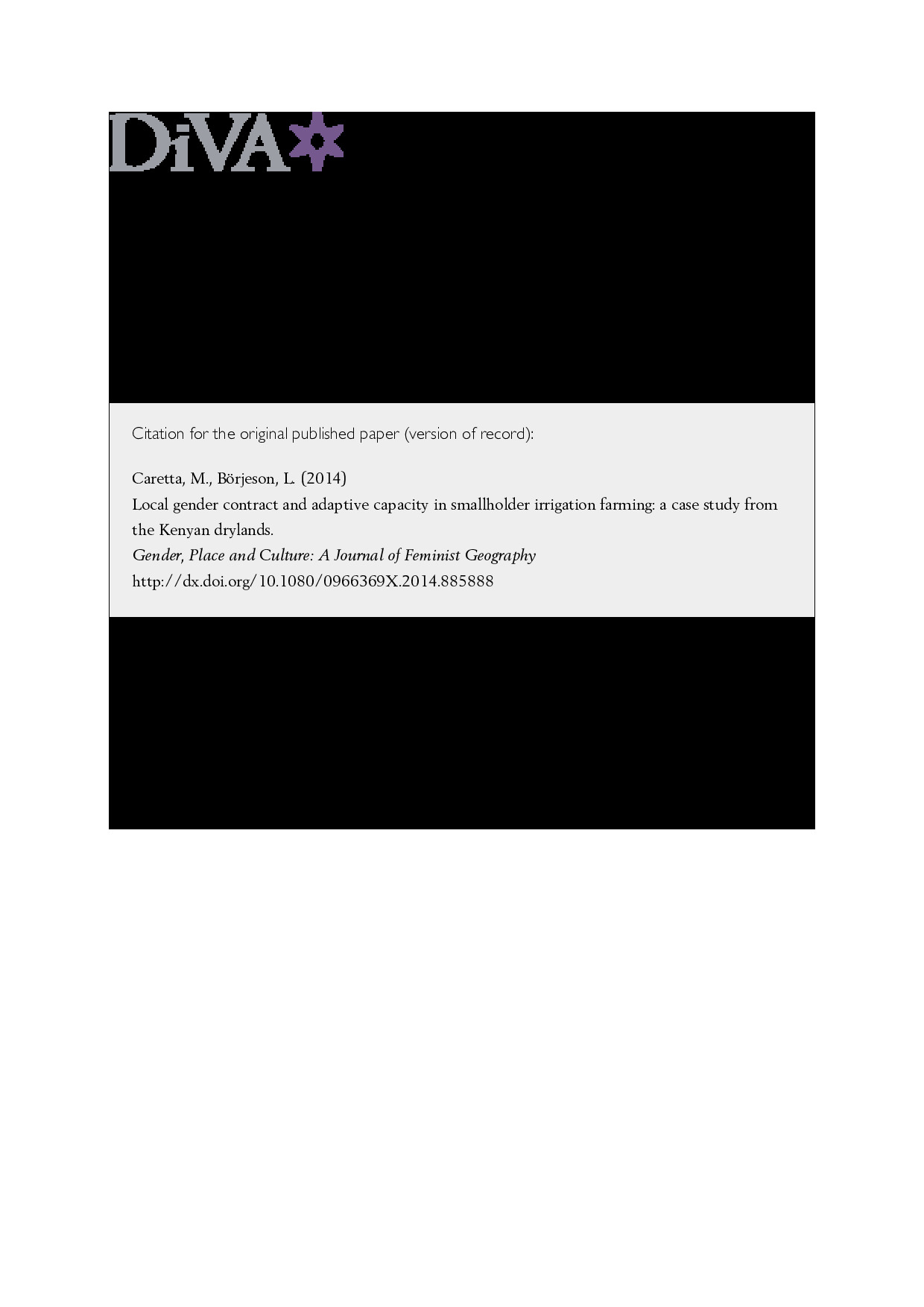 Local gender contract and adaptive capacity in smallholder irrigation farming: a case study from the Kenyan drylands