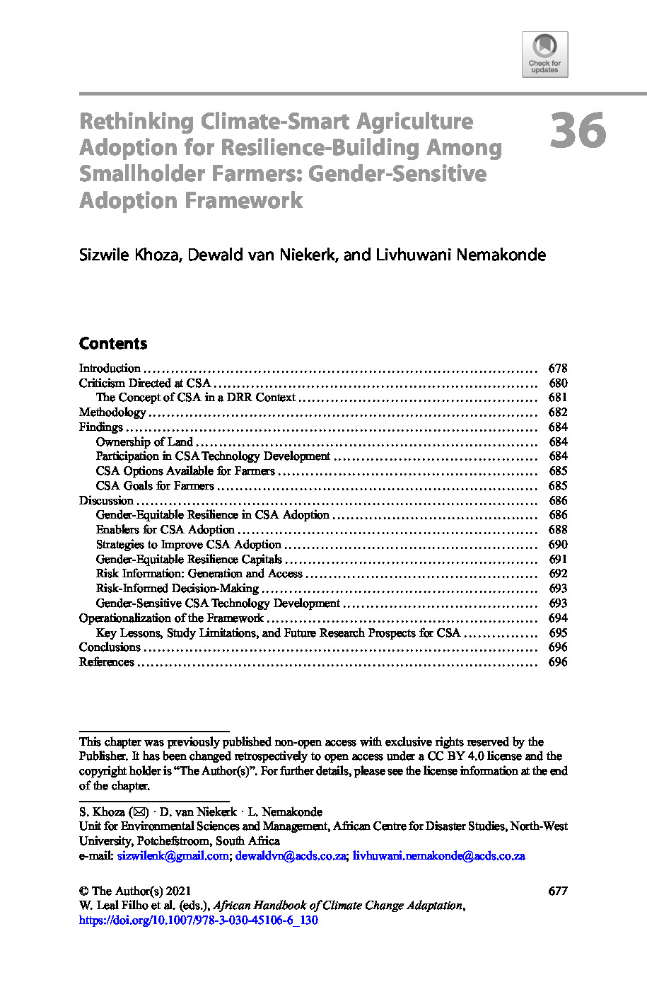 Rethinking Climate-Smart Agriculture Adoption for Resilience-Building Among Smallholder Farmers: Gender-Sensitive Adoption Framework