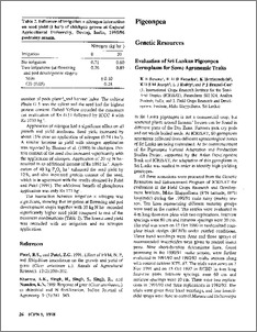 Evaluation of Sri Lankan pigeonpea germplasm for some agronomic traits