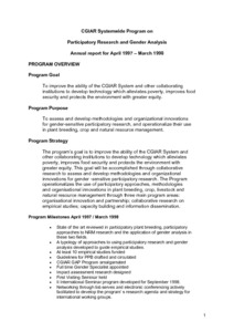 Participatory Research and Gender Analysis: Annual Reports and Medium Term Plans: 1997 through 2011