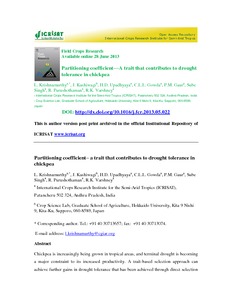 Partitioning coefficient—A trait that contributes to drought tolerance in chickpea