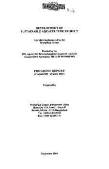 Development of sustainable aquaculture project: progress report (1 January 2003 - 31 March 2003)