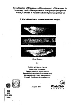Investigation of diseases and development of strategies for improved health management of Thai pangas (Pangasius sutchi) cultured in rural ponds in Mymensingh district