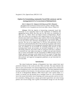 Option for formulating community based fish sanctuary and its management in beel ecosystem in Brahmanbaria