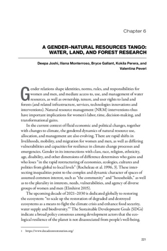 A gender-natural resources tango: Water, land, and forest research