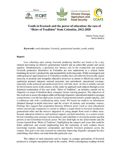 Youth in livestock and the power of education: the case of “Heirs of Tradition” from Colombia, 2012-2020
