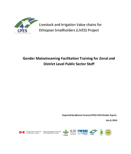 Gender mainstreaming facilitation training for zonal and district level public sector staff, 19 May-20 June 2014