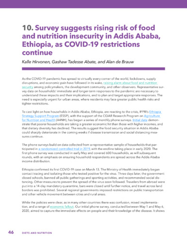 Survey suggests rising risk of food and nutrition insecurity in Addis Ababa, Ethiopia, as COVID-19 restrictions continue