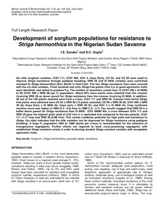 Development of sorghum populations for resistance to Striga hermonthica in the Nigerian Sudan Savanna