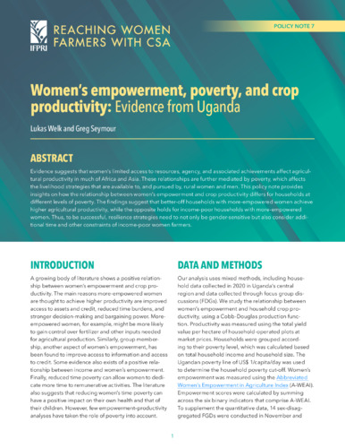 Women’s empowerment, poverty, and crop productivity: Evidence from Uganda