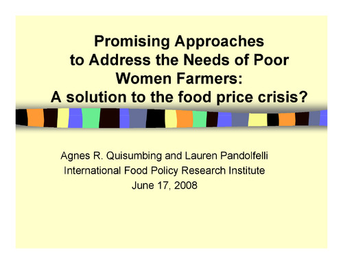 Promising Approaches to Address the needs of Poor Women Farmers: A solution to the food price crisis?