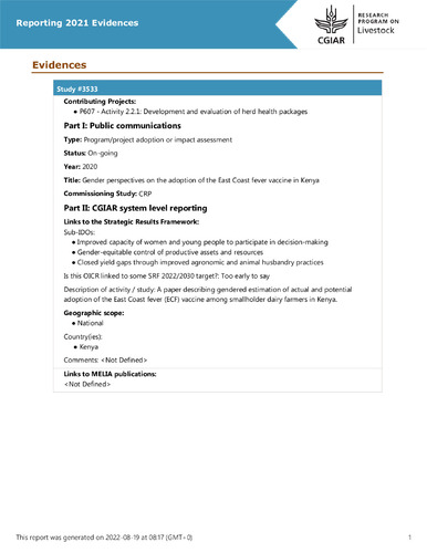 Gender perspectives on the adoption of the East Coast fever vaccine in Kenya