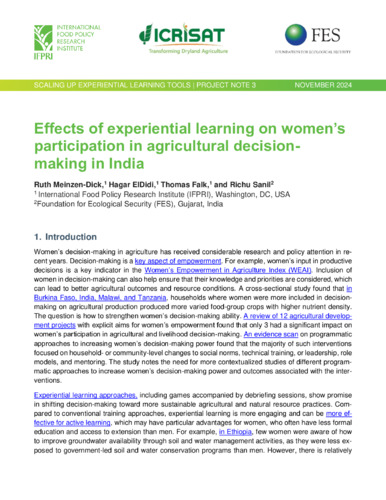 Effects of experiential learning on women’s participation in agricultural decision making in India