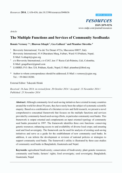 The Multiple Functions and Services of Community Seedbanks