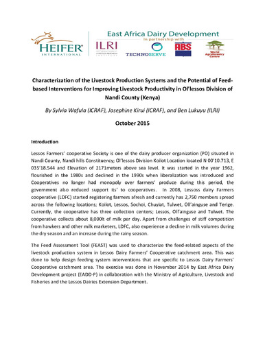 Characterization of the livestock production systems and the potential of feed-based interventions for improving livestock productivity in Ol’lessos Division of Nandi County (Kenya)
