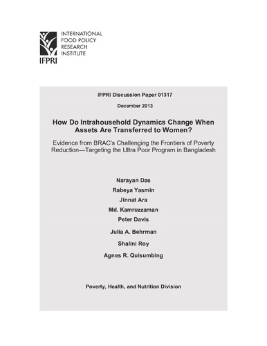 How do intrahousehold dynamics change when assets are transferred to women? Evidence from BRAC’s Challenging the Frontiers of Poverty Reduction—Targeting the Ultra Poor program in Bangladesh