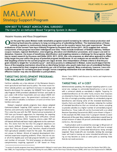 How best to target agricultural subsidies? The case for an indicator-based targeting system in Malawi