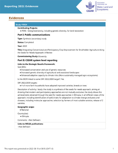 Integrating Conventional and Participatory Crop Improvement for Smallholder Agriculture Using the Seeds for Needs Approach: A Review